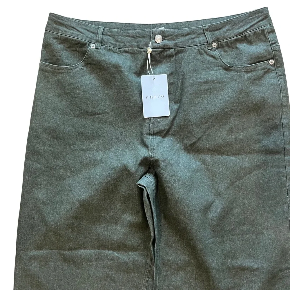 Entro Olive Green Eyelet Hem Wide Leg Jeans Plus Size 1X Scalloped Edge VV1568 - Picture 2 of 9